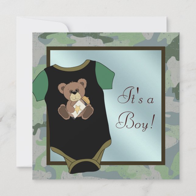 Blue Green Camouflage Baby Boy Dusche Einladungen (Vorderseite)