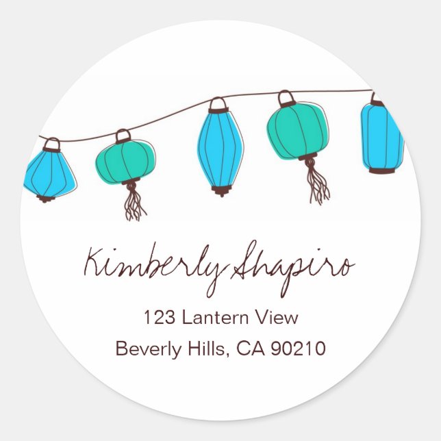 Blue Green Chinese Lantern Address Labels Runder Aufkleber (Vorderseite)