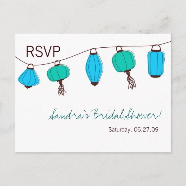 Blue Green Chinese Lantern RSVP Karte (Vorderseite)