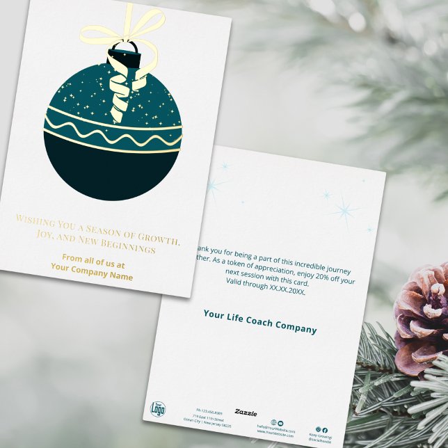 Blue Green Christmas Tree Bauble Foil Holiday Card Folieneinladung (Business | Company - Blue-Green Christmas Tree Bauble Foil Holiday Card)