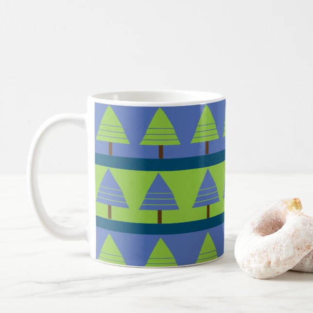 Blue Green Christmas Tree Geometric Kaffeetasse (Mit Donut)