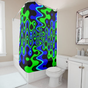 Blue & Green Colorful Psychedelic Duschvorhang