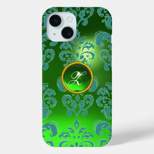 BLUE GREEN DAMASK EMERALD GEMSTONE MONOGRAMM TITLE_SEO2 (Rückseite)