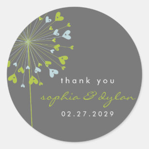 Blue & Green Dandelion Blume Liebe Hearts Wedding Runder Aufkleber