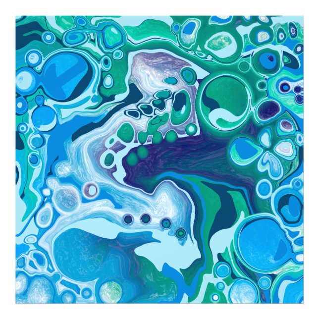 Blue Green Digital Marble Fluid Art Fotodruck (Vorne)