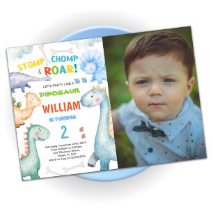 Blue Green Dinosaur Anniversaire Invitations avec