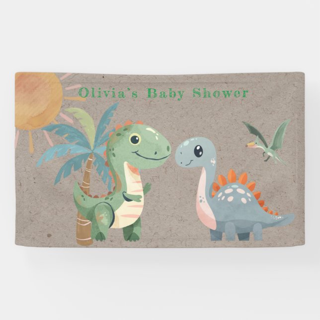 Blue Green Dinosaur Boy Baby Dusche Banner (Horizontal)