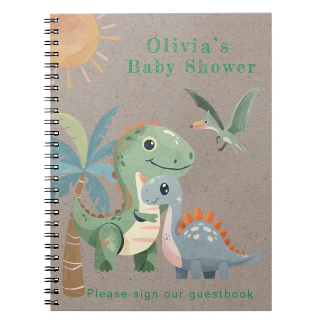 Blue Green Dinosaur Boy Baby Shower Gästebuch Notizblock (Vorderseite)