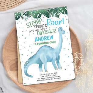Blue Green Dinosaur Invitations d'anniversaire