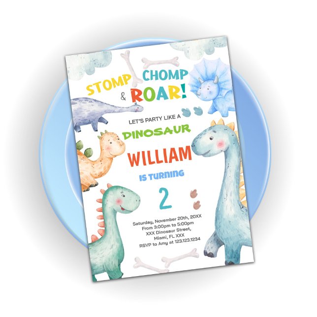 Blue Green Dinosaurier Geburtstagseinladungen Einladung (Blue Green Dinosaur Birthday Invitations)