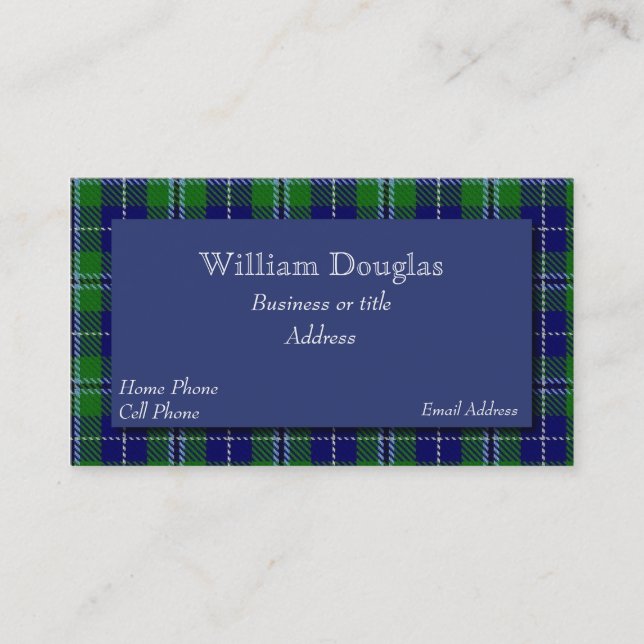 Blue & Green Douglas Scottish Tartan Kariert Custo Visitenkarte (Vorderseite)