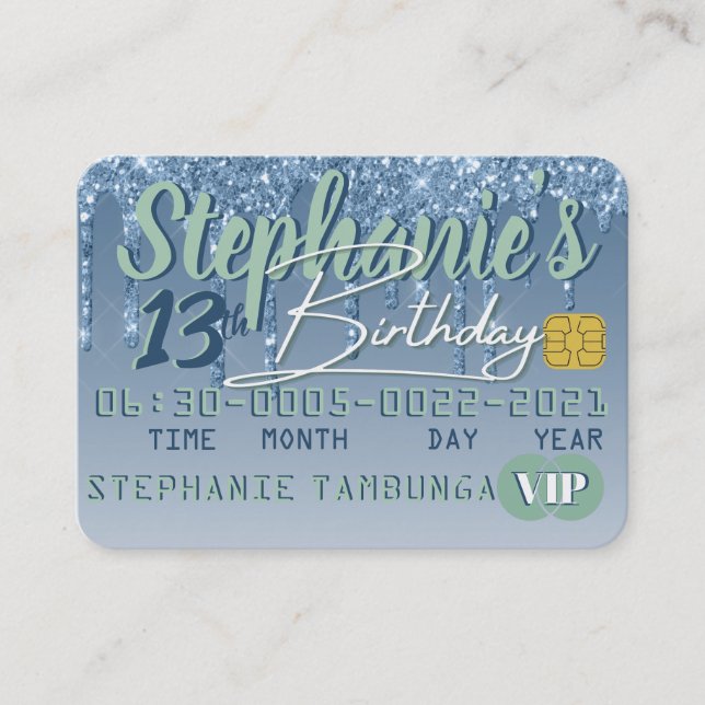 Blue|Green Drip Parties scintillant VIP Carte de c (Devant)