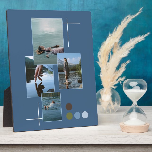 Blue Green Drown Foto Collage Script Plaque Fotoplatte (Seite)