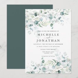Blue Green Eucalyptus Bouquet Wedding Einladung