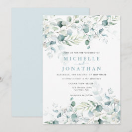 Blue Green Eucalyptus Bouquet Wedding Einladung
