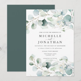 Blue Green Eucalyptus Bouquet Wedding Einladung