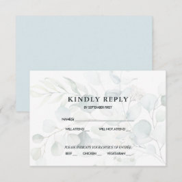 Blue Green Eucalyptus Wedding RSVP Response Dark Einladung
