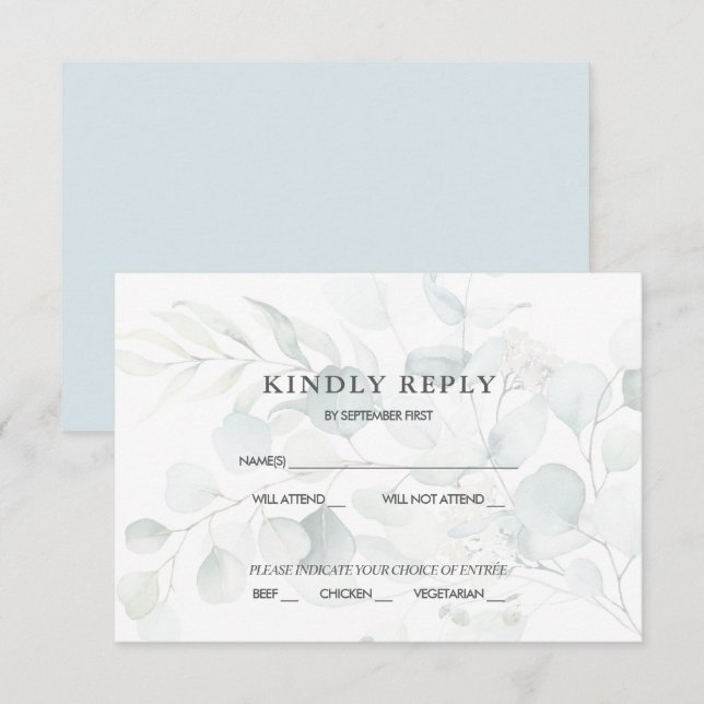 Blue Green Eucalyptus Wedding RSVP Response Einladung (Vorne/Hinten)