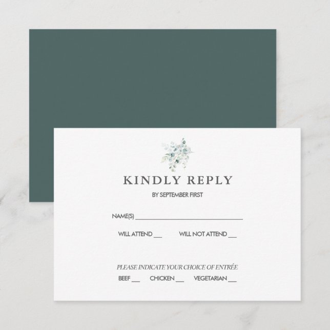 Blue Green Eucalyptus Wedding RSVP Response Invita Einladung (Vorne/Hinten)