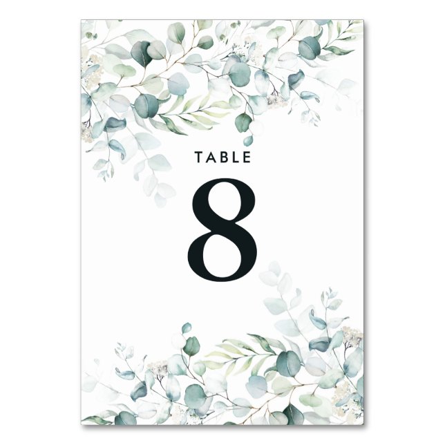 Blue Green Eucalyptus Wedding Tischnummer Dark (Vorderseite)