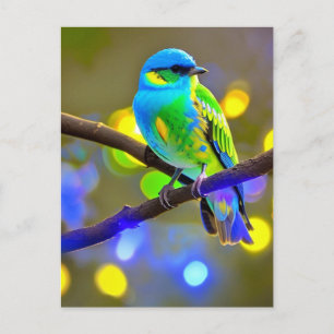 Blue Green Fantasy Bird Postcard Postkarte