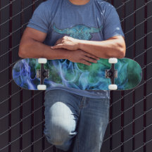 Blue Green Fire Flame Wirbel Skateboard Decke