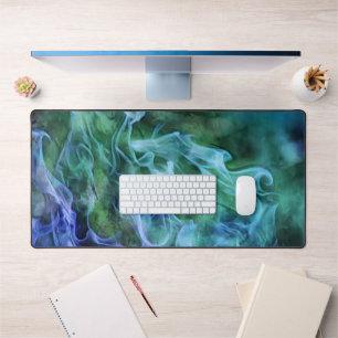 Blue Green Fire Fumée et Flames Art Desk Mat Pad