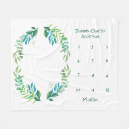 Blue Green Floral Blätter Baby Milestone Boy Baby Fleecedecke