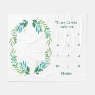 Blue Green Floral Blätter Baby Milestone Boy Baby Fleecedecke