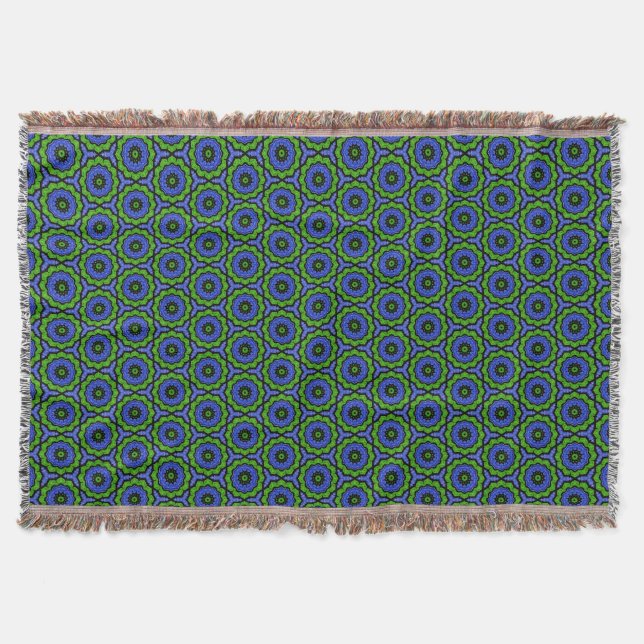 Blue Green Floral Mandala Throw Blanket Decke (Vorderseite)