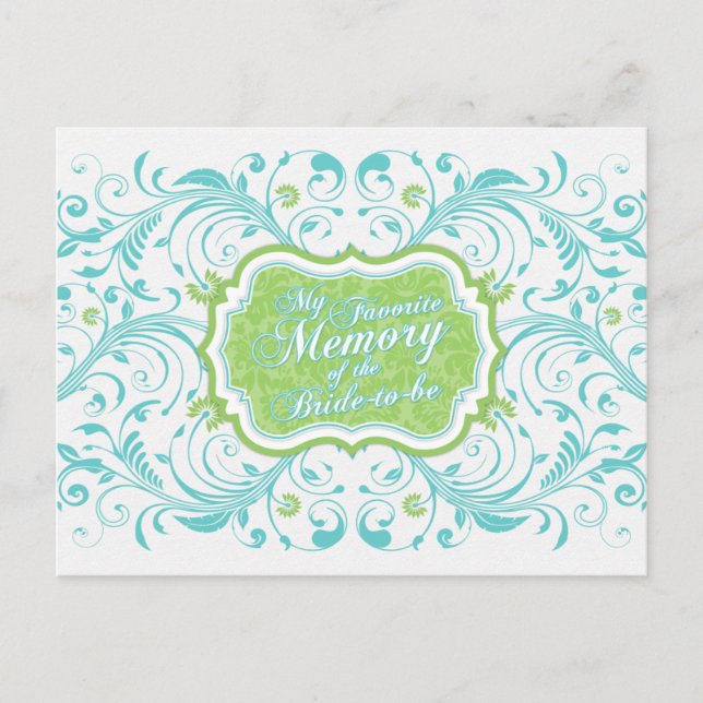Blue Green Floral Memory Card für die Bride Postkarte (Vorderseite)