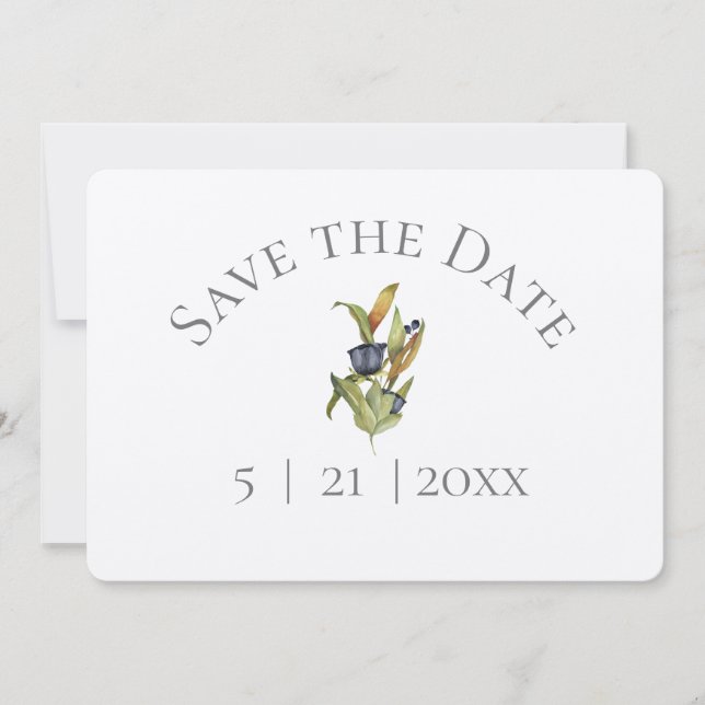Blue & Green Floral Save the Date w Foto (Vorderseite)