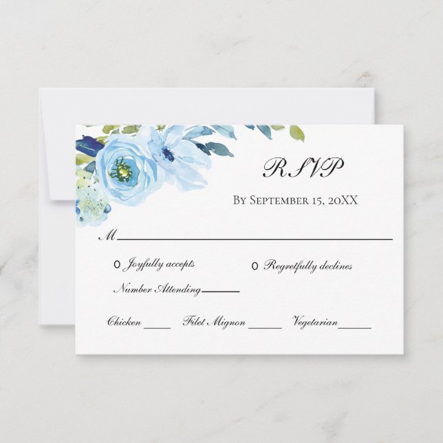 Blue Green Floral Traditional Wedding RSVP Card (Vorderseite)