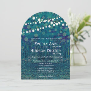 Blue Green Forest Garland of Lights Wedding Einladung