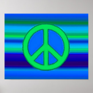 Blue Green Fractal & Peace Sign Poster