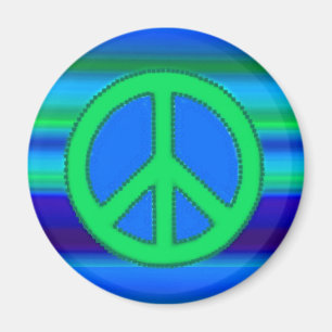 Blue Green Fraktal & Peace Sign Magnet