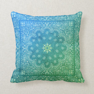 Blue Green Gefärbte Krawatte Imitate Denim Gerahmt Kissen