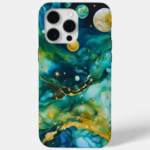 Blue Green Gold Alcohol Ink Cosmos Case-Mate iPhone Hülle