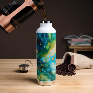 Blue Green Gold Alcohol Ink Cosmos Trinkflasche