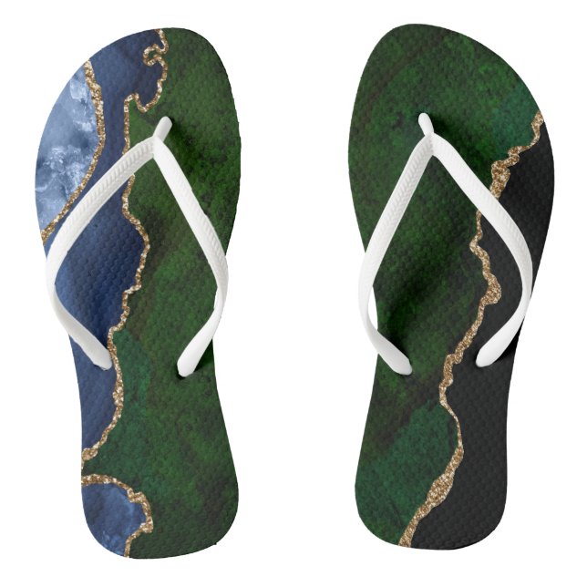 Blue Green Gold Glitzer Agate Marble Flip Flops (Fußbett)