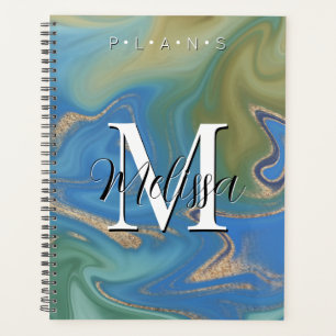 Blue Green & Gold Moderne Abstrakte Monogram Plane Planer