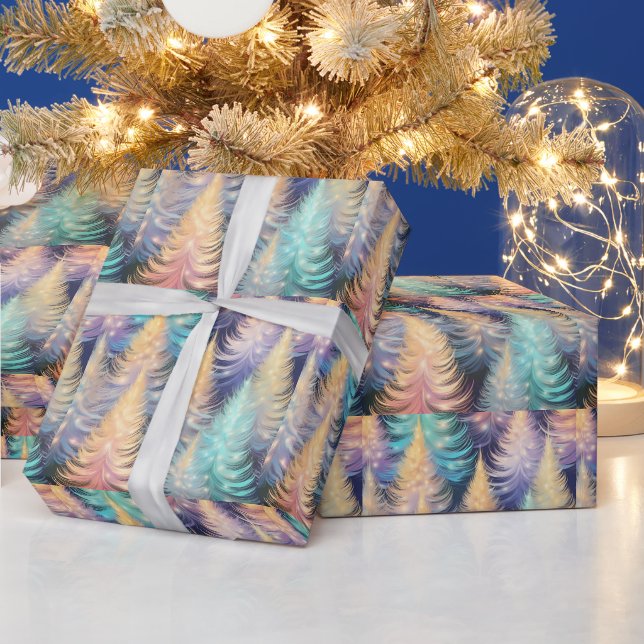 Blue Green Gold Trees Moderne Weihnachten Geschenkpapier (Feiertage)