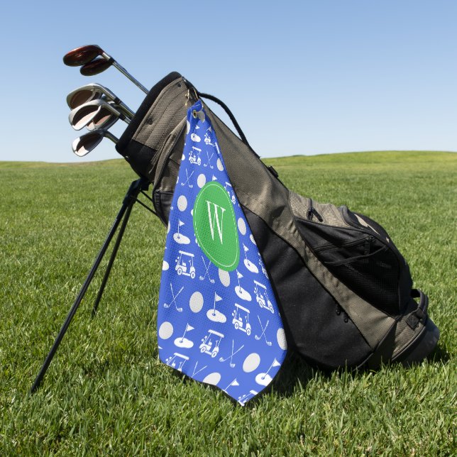 Blue & Green Golf Monogram Golfhandtuch (Gras)