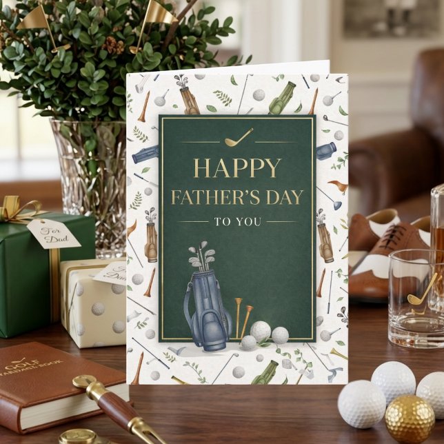 Blue Green Golf Theme Happy Father's Day Karte (Von Creator hochgeladen)