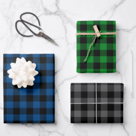 Blue Green & Gray Buffalo Kariert Geschenkpapier Set