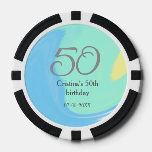 Blue Green Grey 50. Geburtstag hinzufügen Namensda Pokerchips