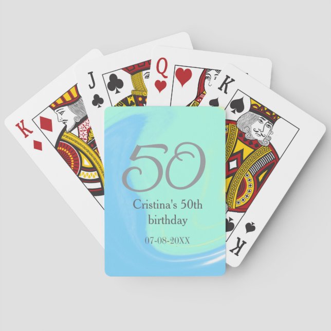 Blue Green Grey 50. Geburtstag hinzufügen Namensda Spielkarten (Rückseite)