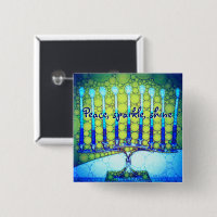 Blue Green Hanukkah Menorah Peace Sparkine Shine