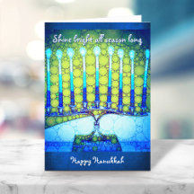 Blue Green Hanukkah Menorah Shine Bright Zitat