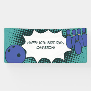 Blue-Green Happy 10. Geburtstag Bowling Party Banner